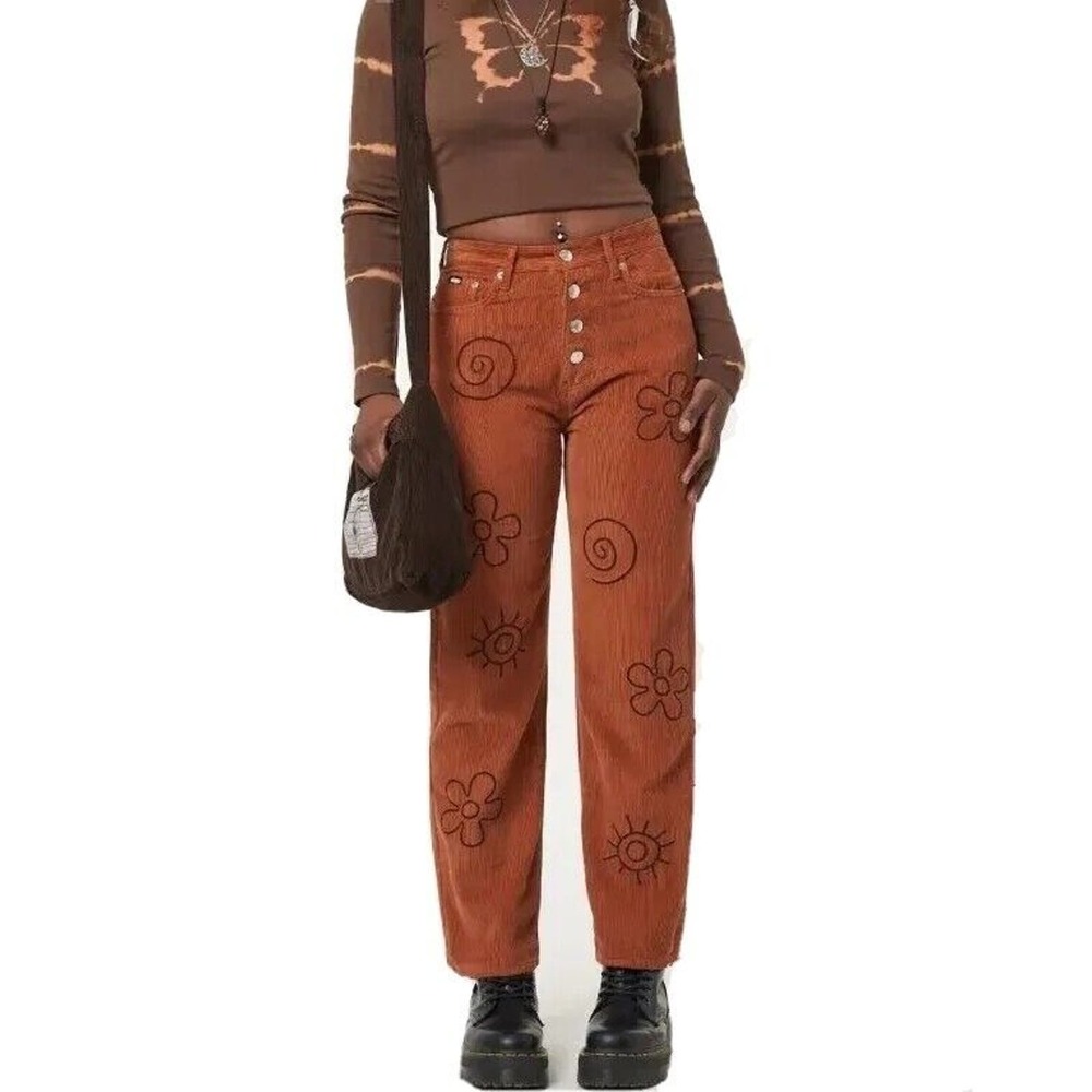 Minga London‎ Free Spirit Embroidered High Rise Corduroy Pants Size 14
